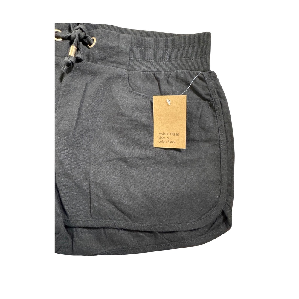 C'est Toi Womens Black Linen Blend Dolphin Shorts Drawstring Pockets TP549 Small - Picture 9 of 10